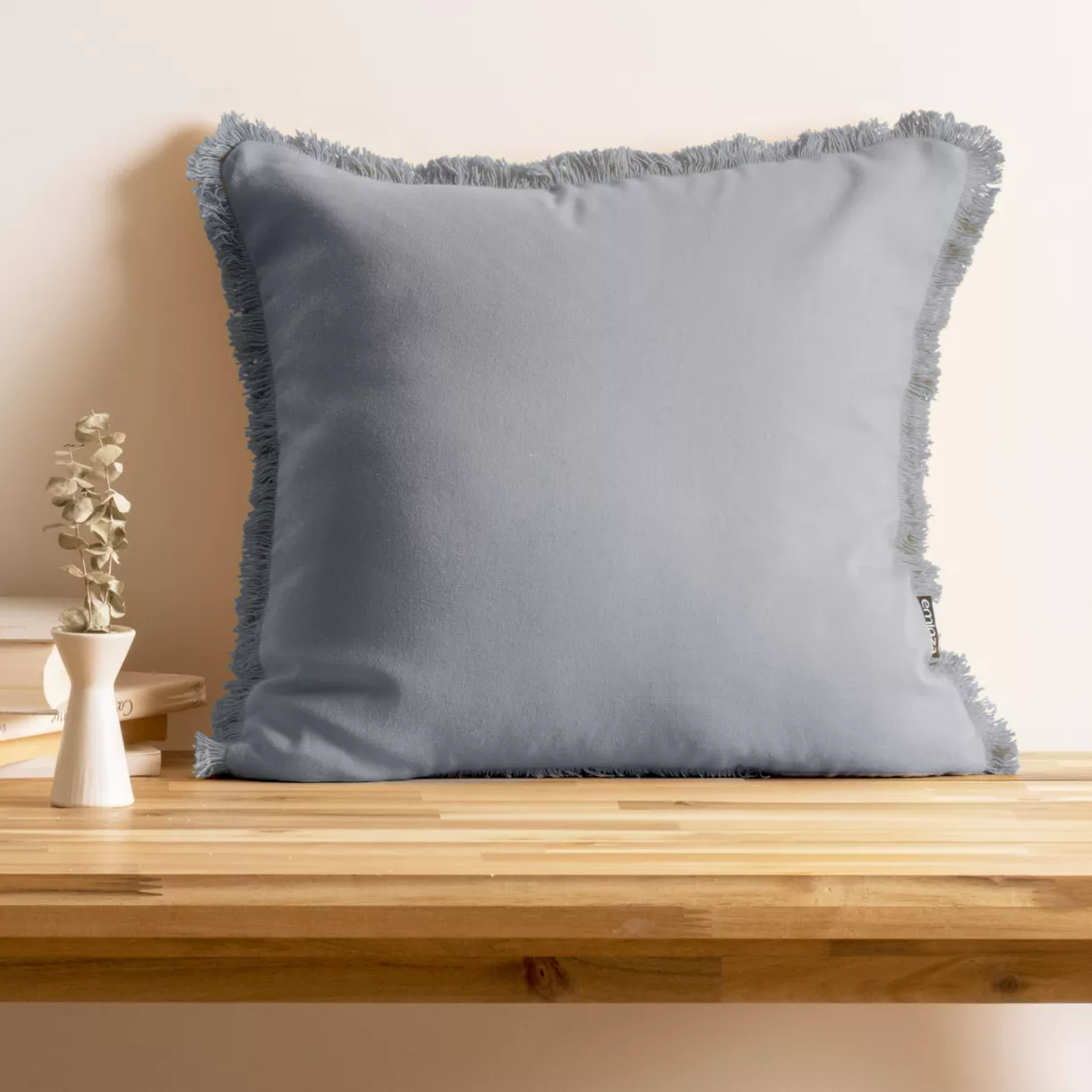 eminza Coussin carré coton (45 x 45 cm) Pixel franges Gris