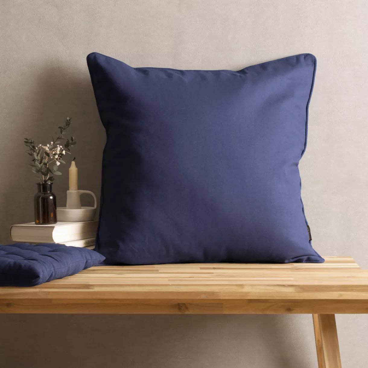 eminza Coussin carré coton (60 x 60 cm) Pixel Bleu marine