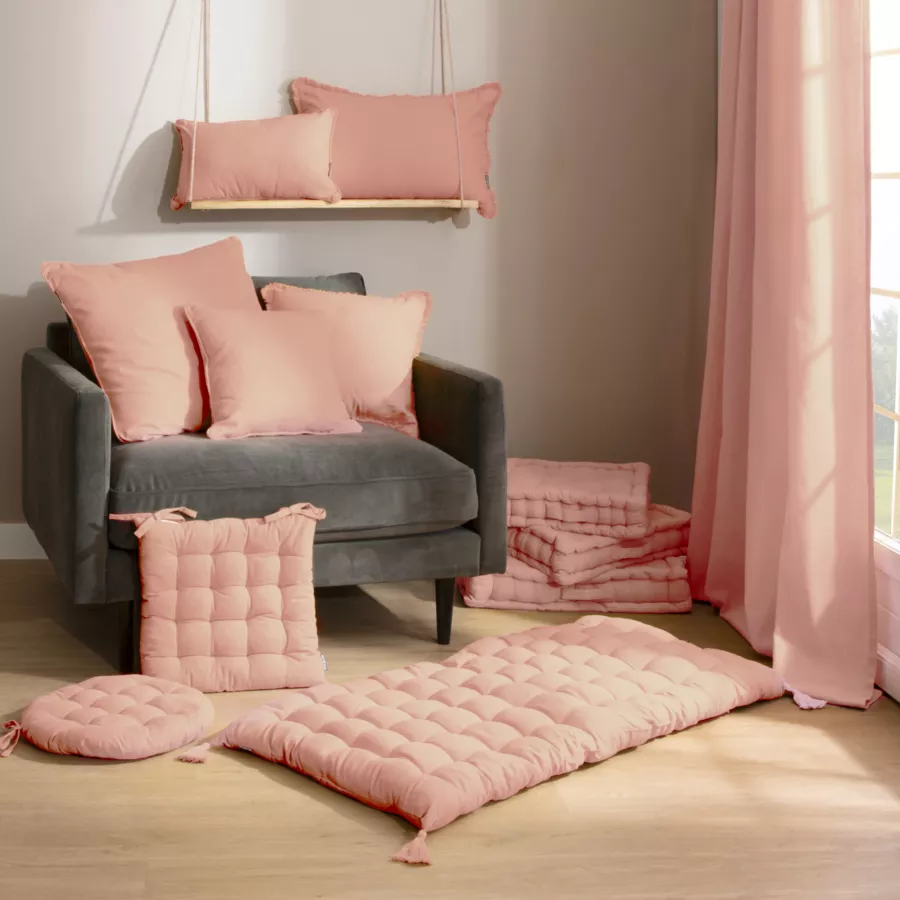 Eminza Coussin Carré Coton (60 X 60 Cm) Pixel Rose Pêche