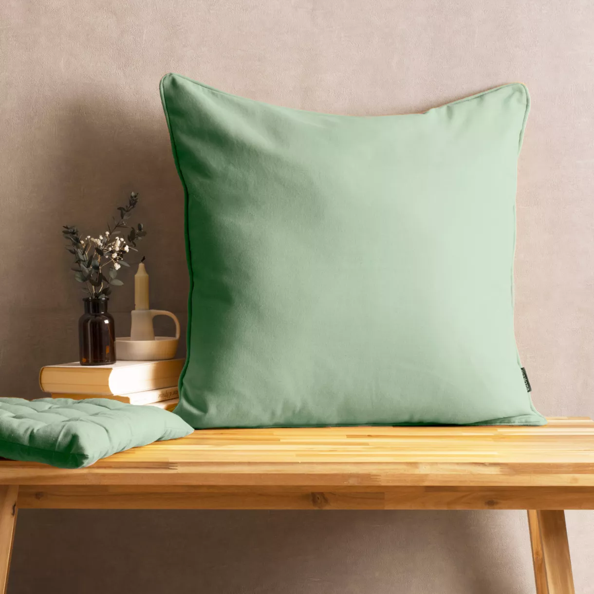 eminza Coussin carré coton (60 x 60 cm) Pixel Vert menthe