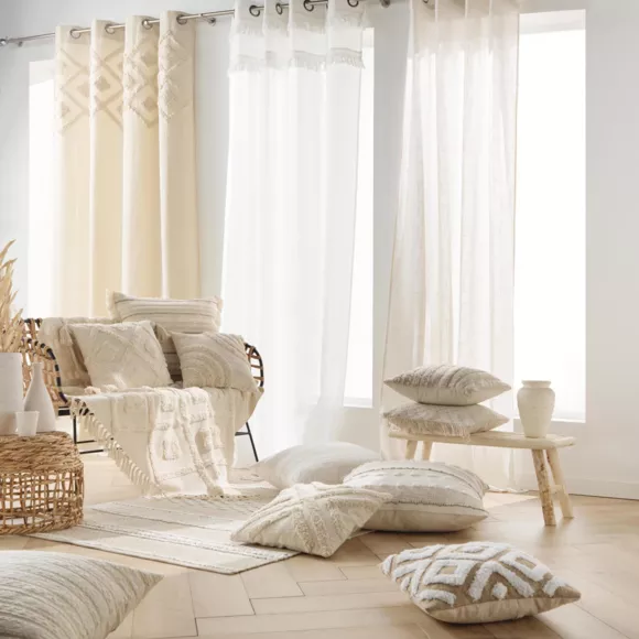 Eminza Coussin Carré Coton Tissé (60 X 60 Cm) Atlas Beige