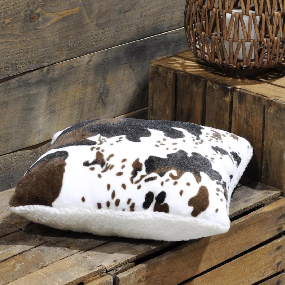 eminza Coussin carré fausse fourrure (45 x 45 cm) Vache Brun