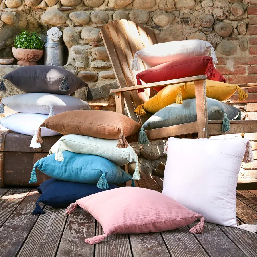 Eminza Coussin Carré Gaze De Coton (40 X 40 Cm) Gaïa Beige Pampa