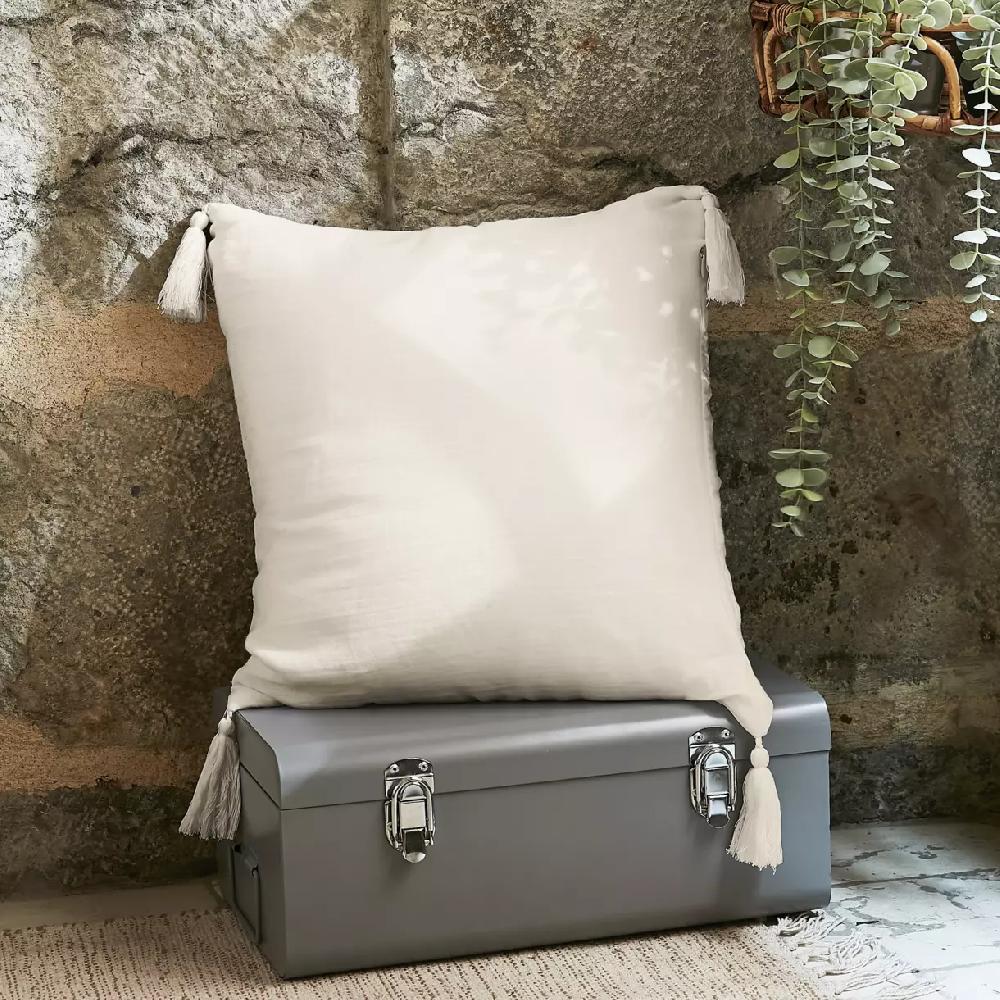 eminza Coussin carré gaze de coton (40 x 40 cm) Gaïa Beige pampa