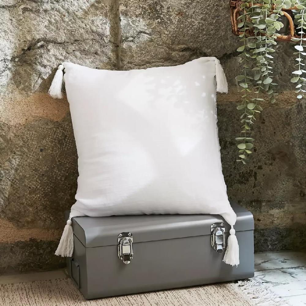 eminza Coussin carré gaze de coton (40 x 40 cm) Gaïa Blanc chantilly