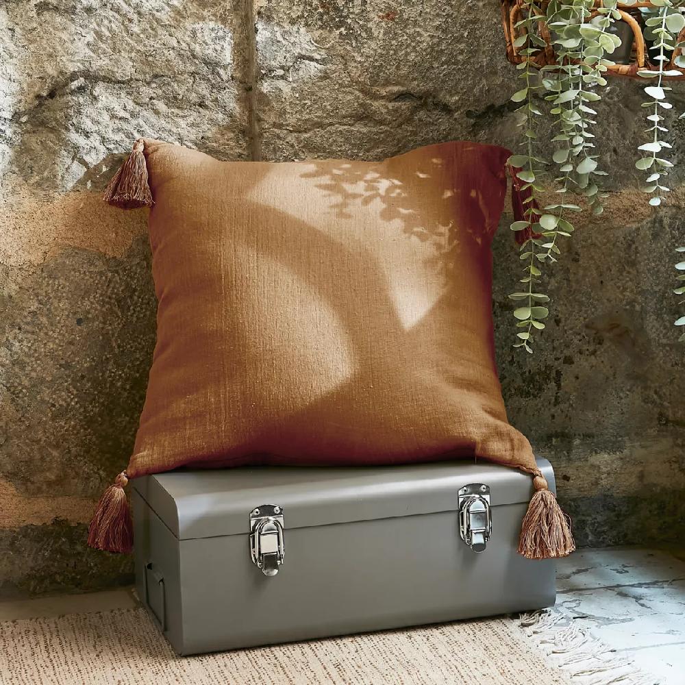 eminza Coussin carré gaze de coton (40 x 40 cm) Gaïa Camel