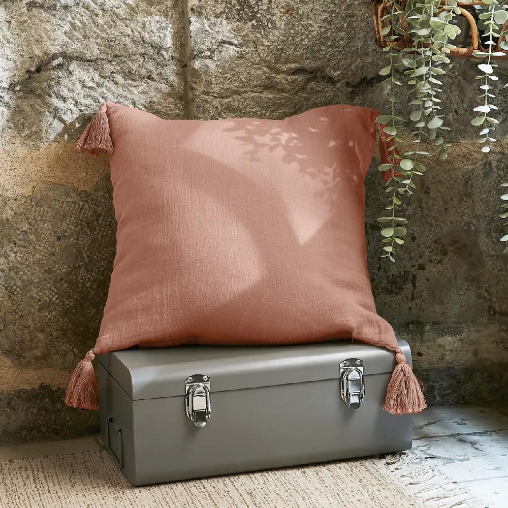 eminza Coussin carré gaze de coton (40 x 40 cm) Gaïa Rose pêche