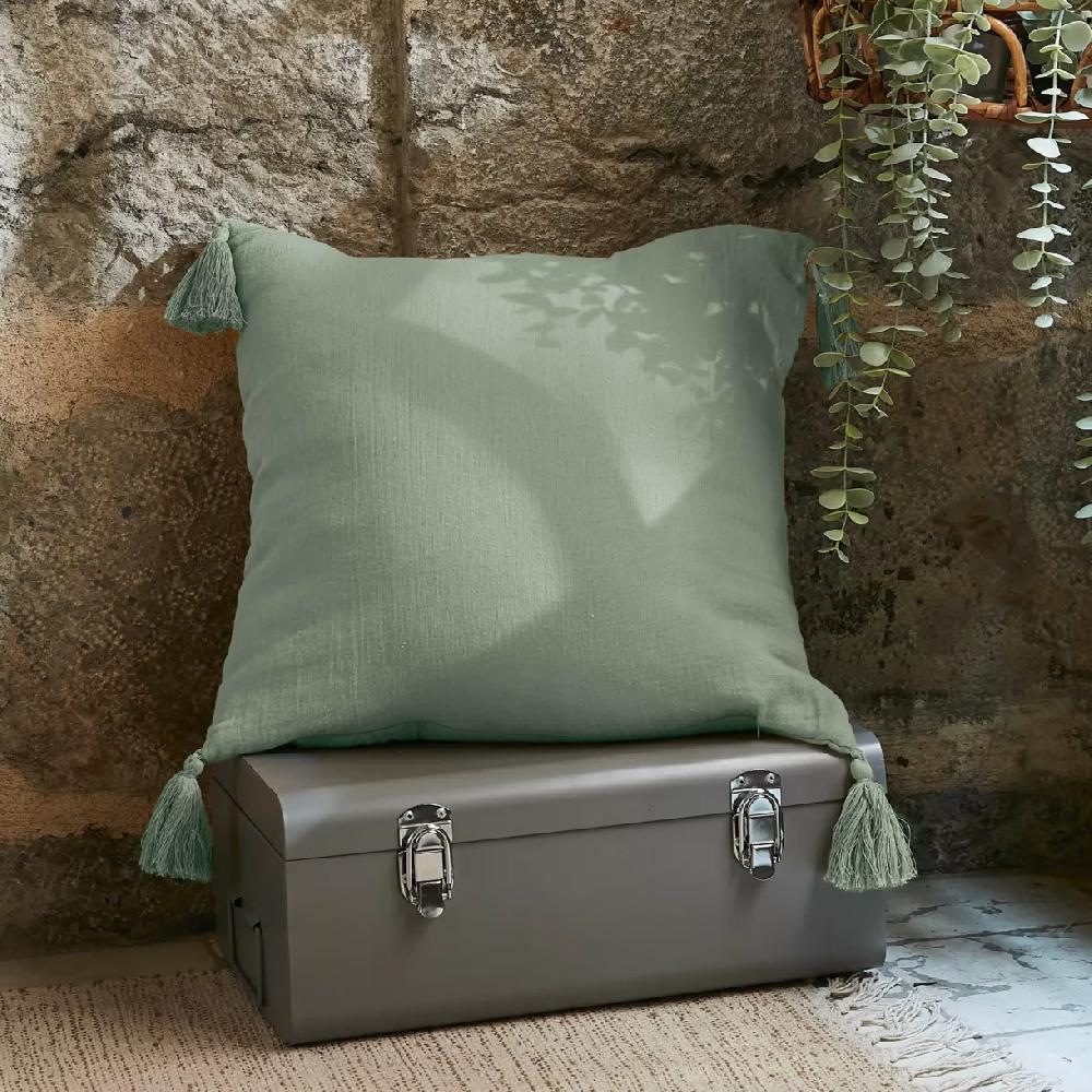 eminza Coussin carré gaze de coton (40 x 40 cm) Gaïa Vert eucalyptus