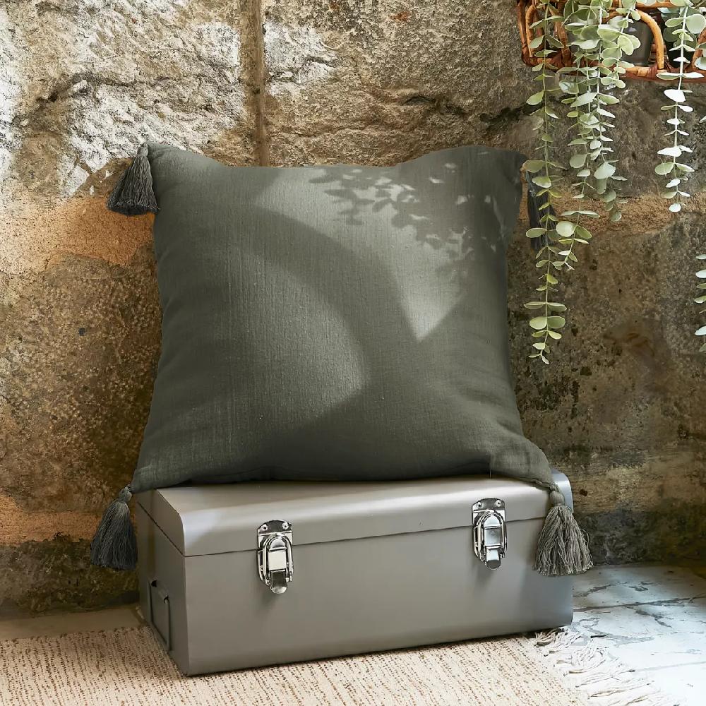 eminza Coussin carré gaze de coton (40 x 40 cm) Gaïa Vert romarin