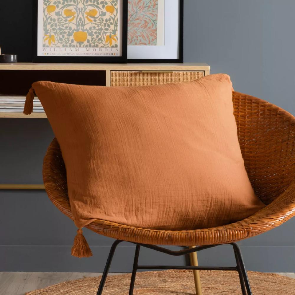 eminza Coussin carré gaze de coton (60 x 60 cm) Gaïa Abricot