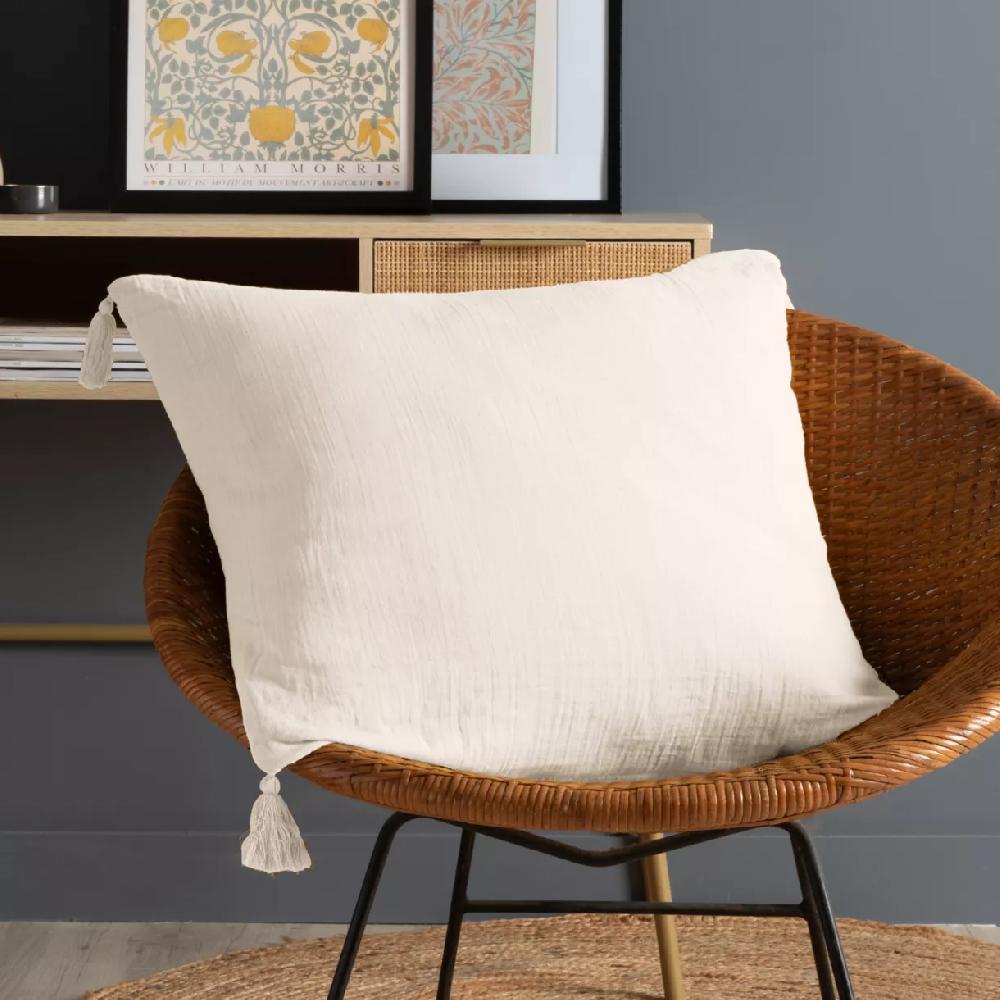eminza Coussin carré gaze de coton (60 x 60 cm) Gaïa Beige pampa