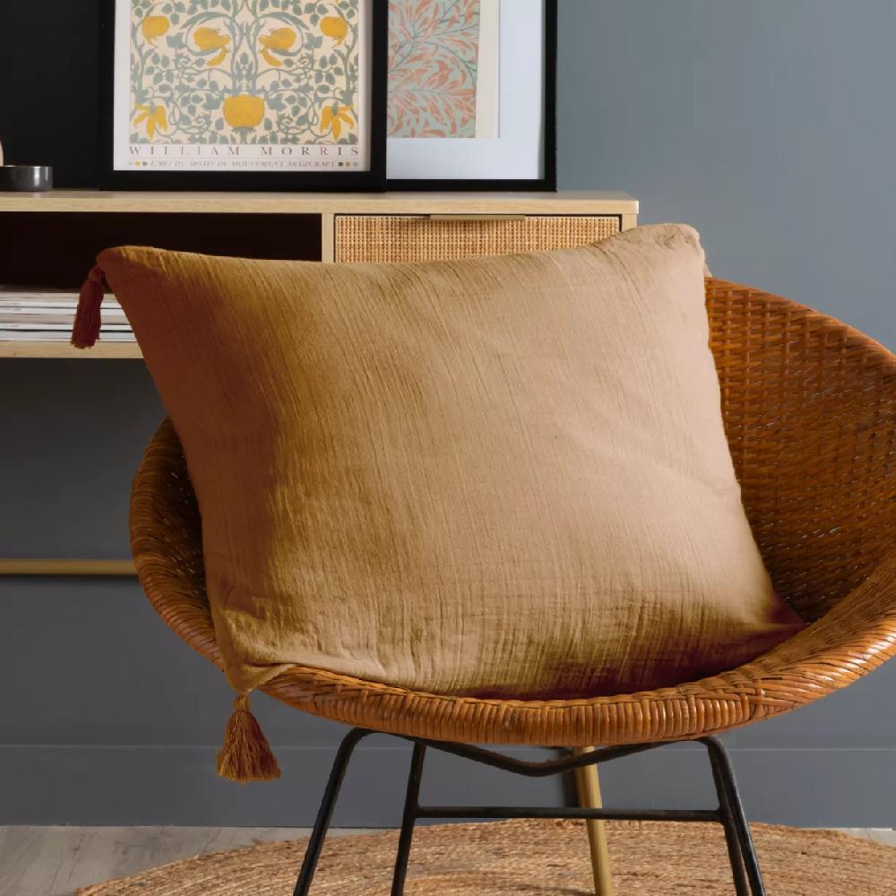 eminza Coussin carré gaze de coton (60 x 60 cm) Gaïa Camel