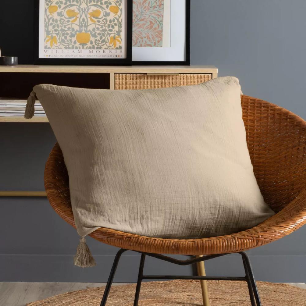 eminza Coussin carré gaze de coton (60 x 60 cm) Gaïa Ficelle