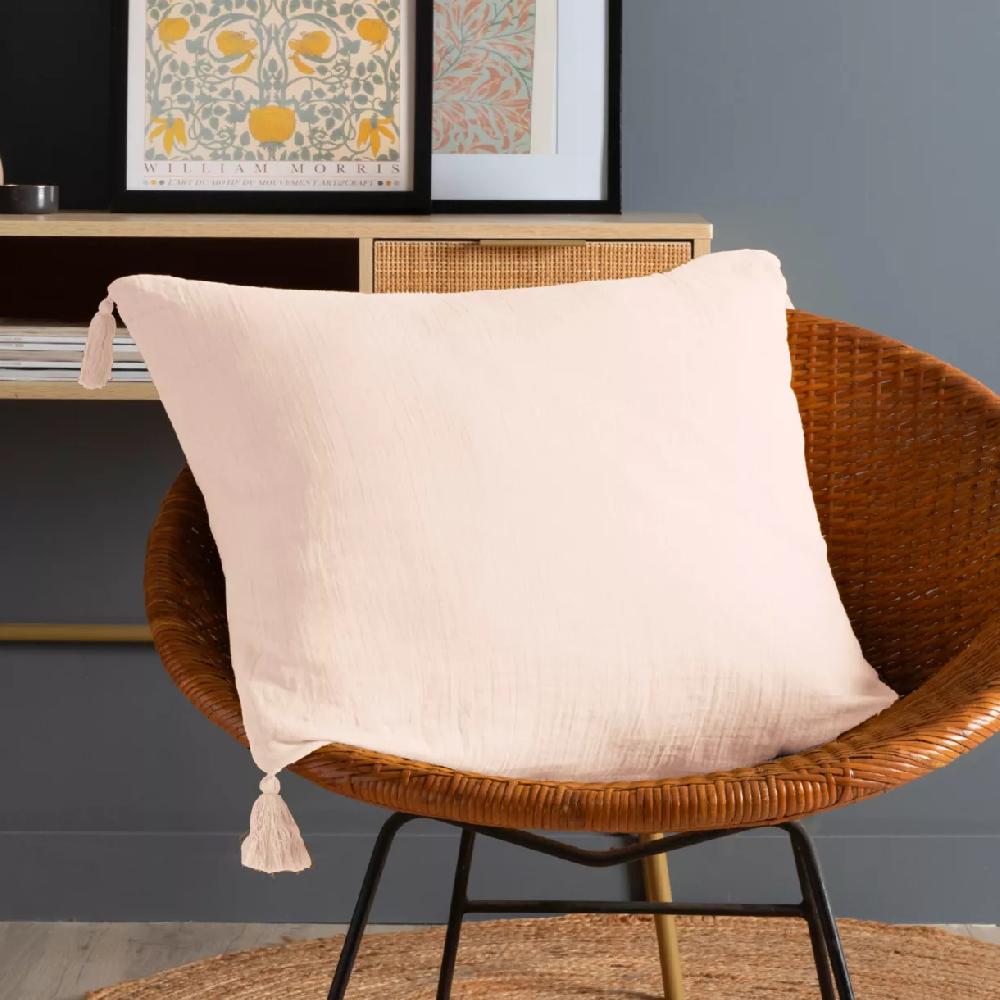 eminza Coussin carré gaze de coton (60 x 60 cm) Gaïa Rose poudré