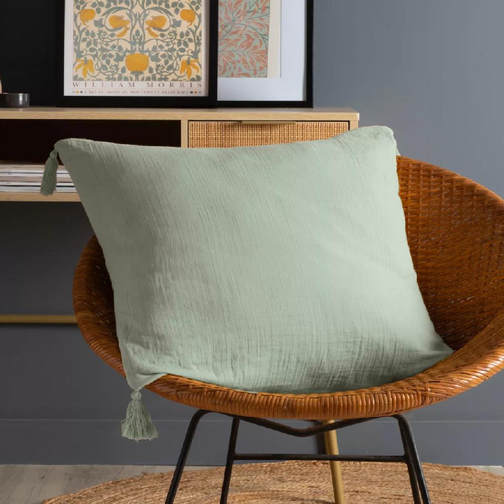 eminza Coussin carré gaze de coton (60 x 60 cm) Gaïa Vert eucalyptus