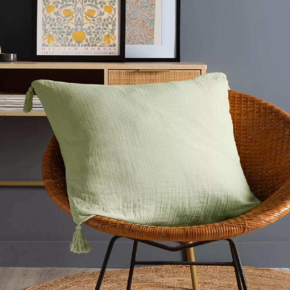 eminza Coussin carré gaze de coton (60 x 60 cm) Gaïa Vert tilleul