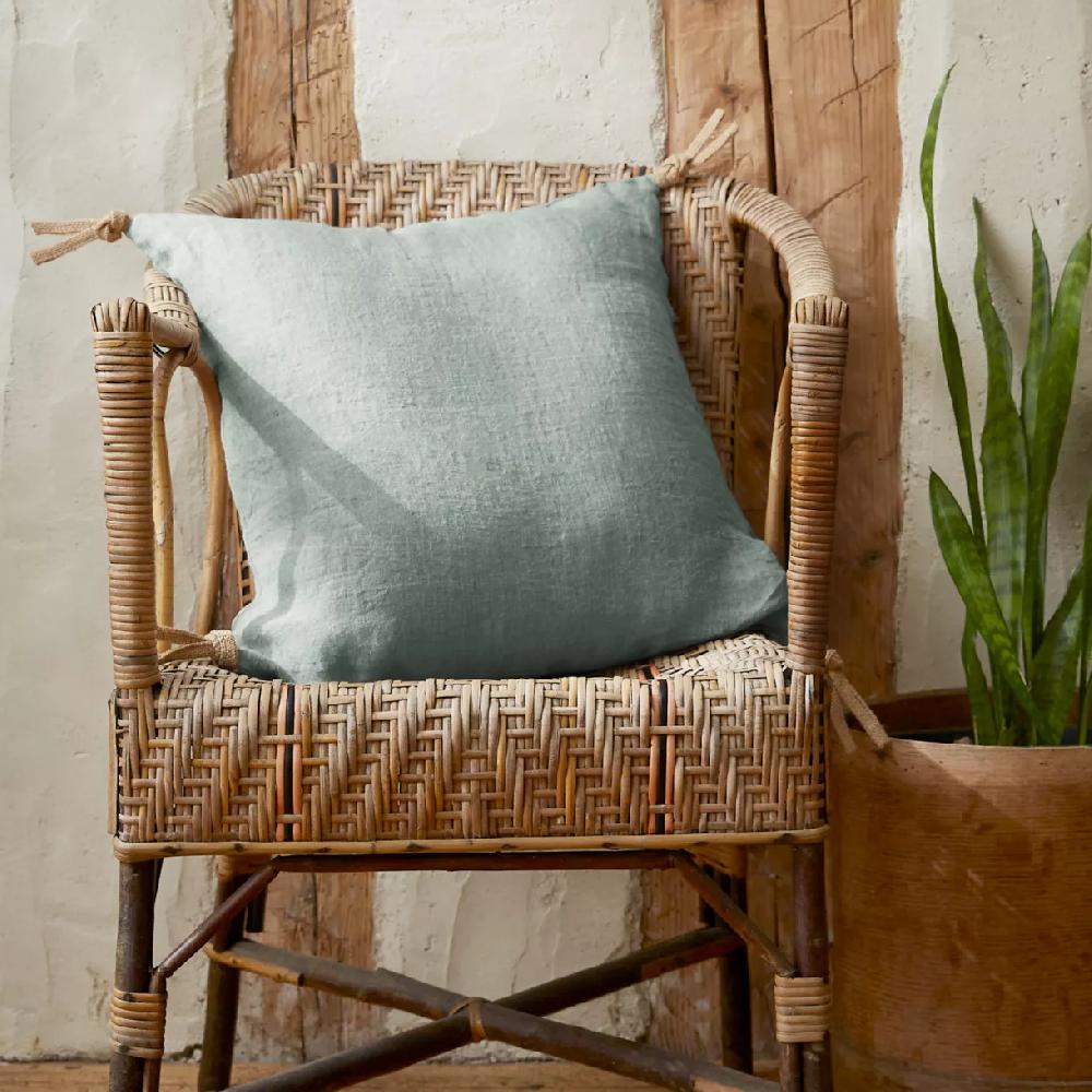 eminza Coussin carré lin lavé (45 cm) Louise Vert eucalyptus