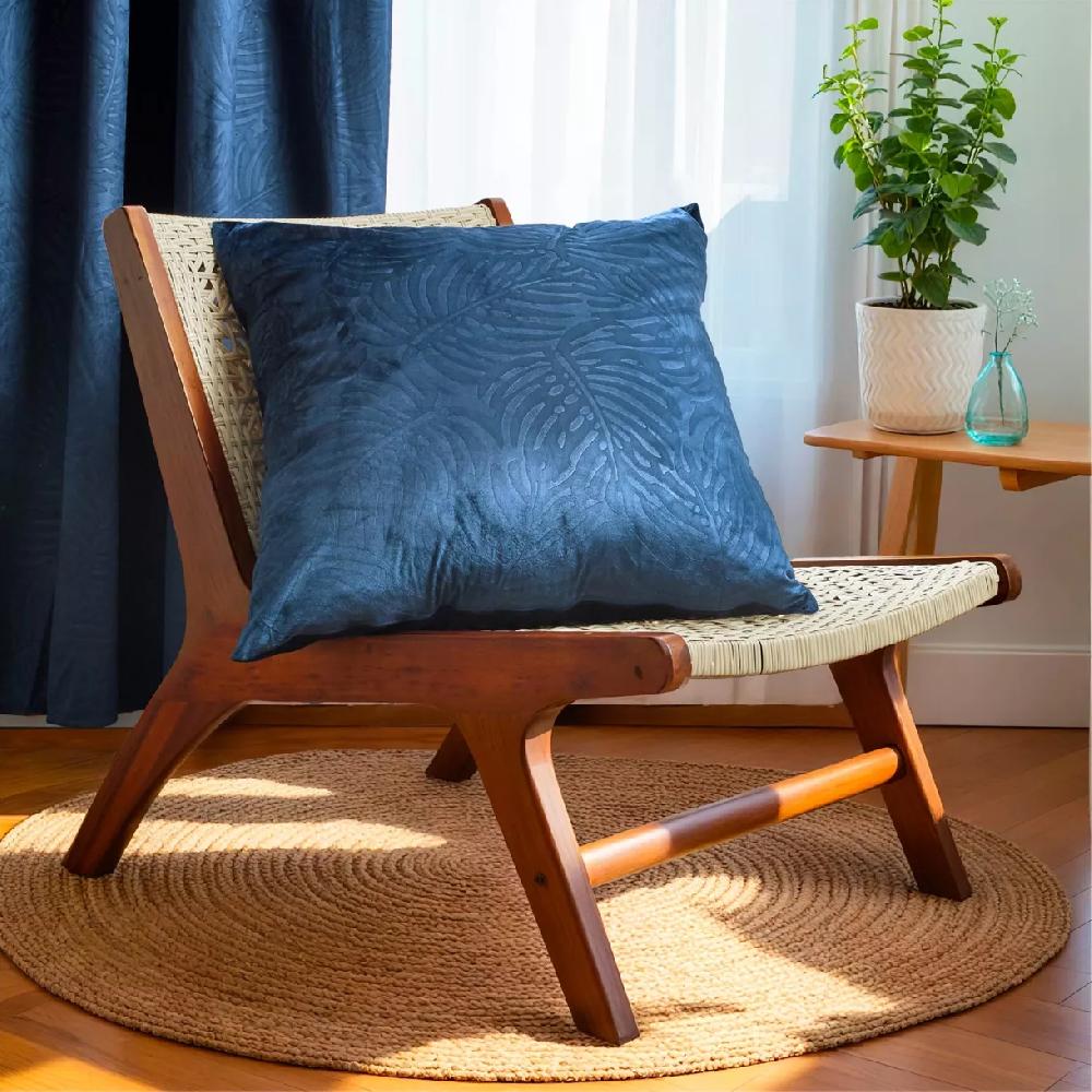 eminza Coussin carré velours (60 x 60 cm) Fern Bleu marine