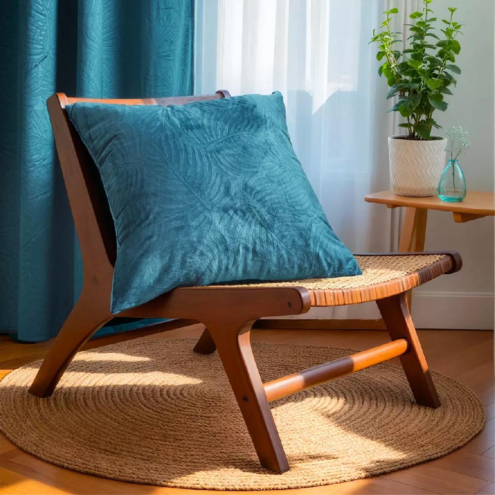eminza Coussin carré velours (60 x 60 cm) Fern Bleu pétrole