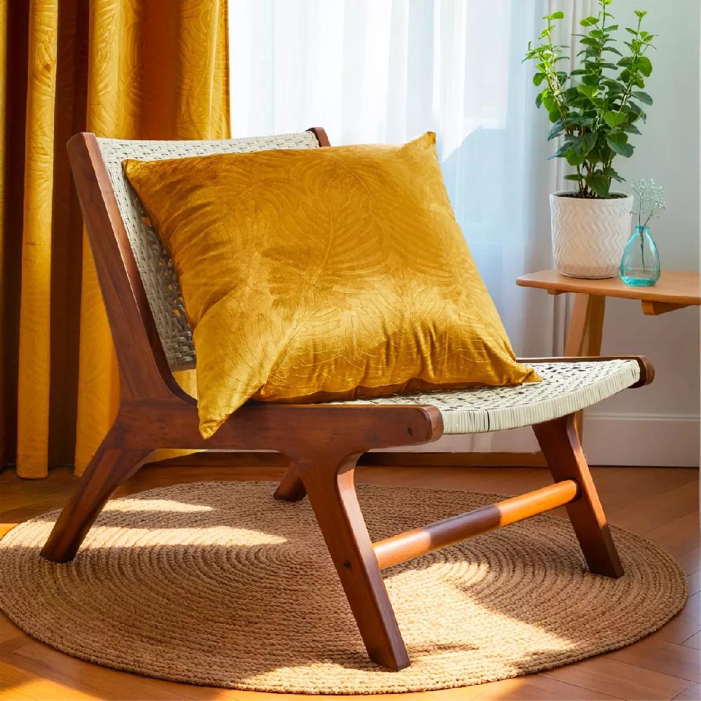 eminza Coussin carré velours (60 x 60 cm) Fern Jaune ocre