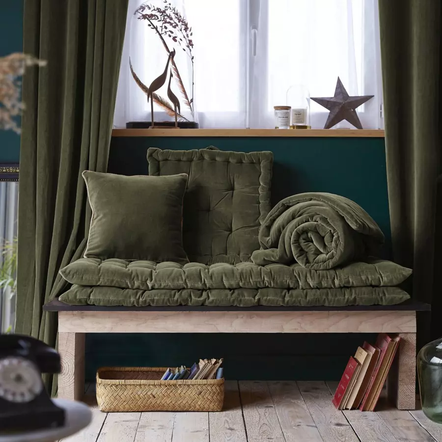 Eminza Coussin Carré Velours De Coton (45 X 45 Cm) César Vert Thym