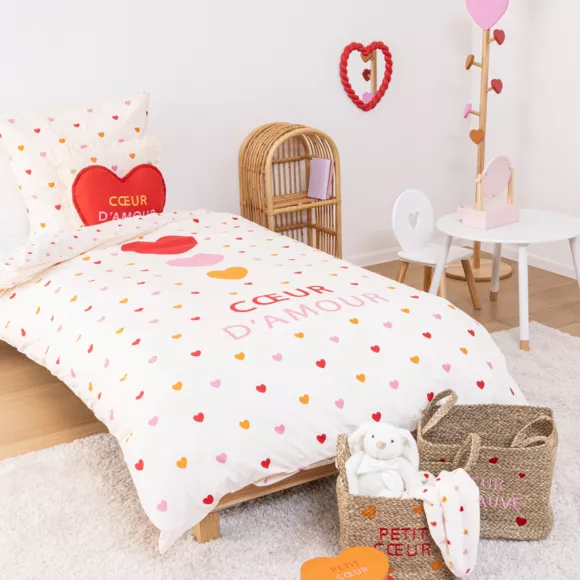 Eminza Coussin Cœur Enfant Coton (40 Cm) Amour Rouge