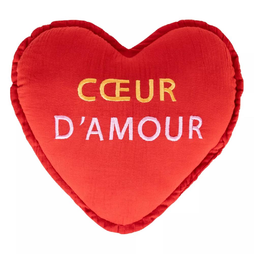 eminza Coussin cœur enfant coton (40 cm) Amour Rouge