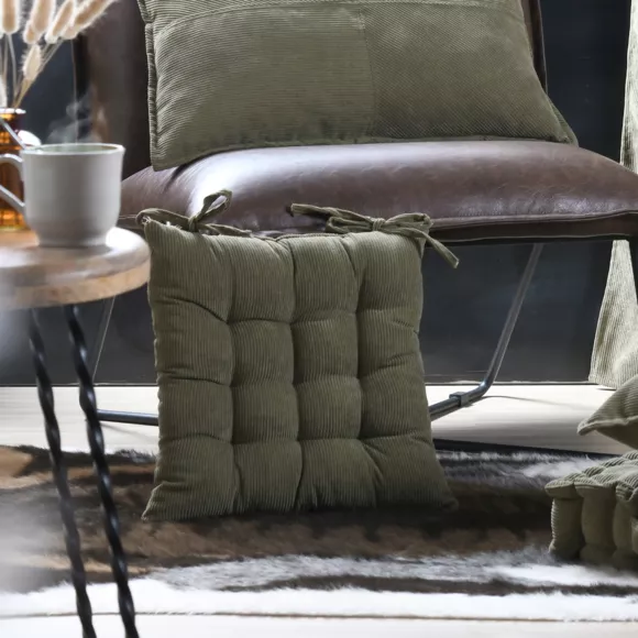 Eminza Coussin De Chaise Carré Velours (38 X 38 Cm) Dandy Vert Kaki