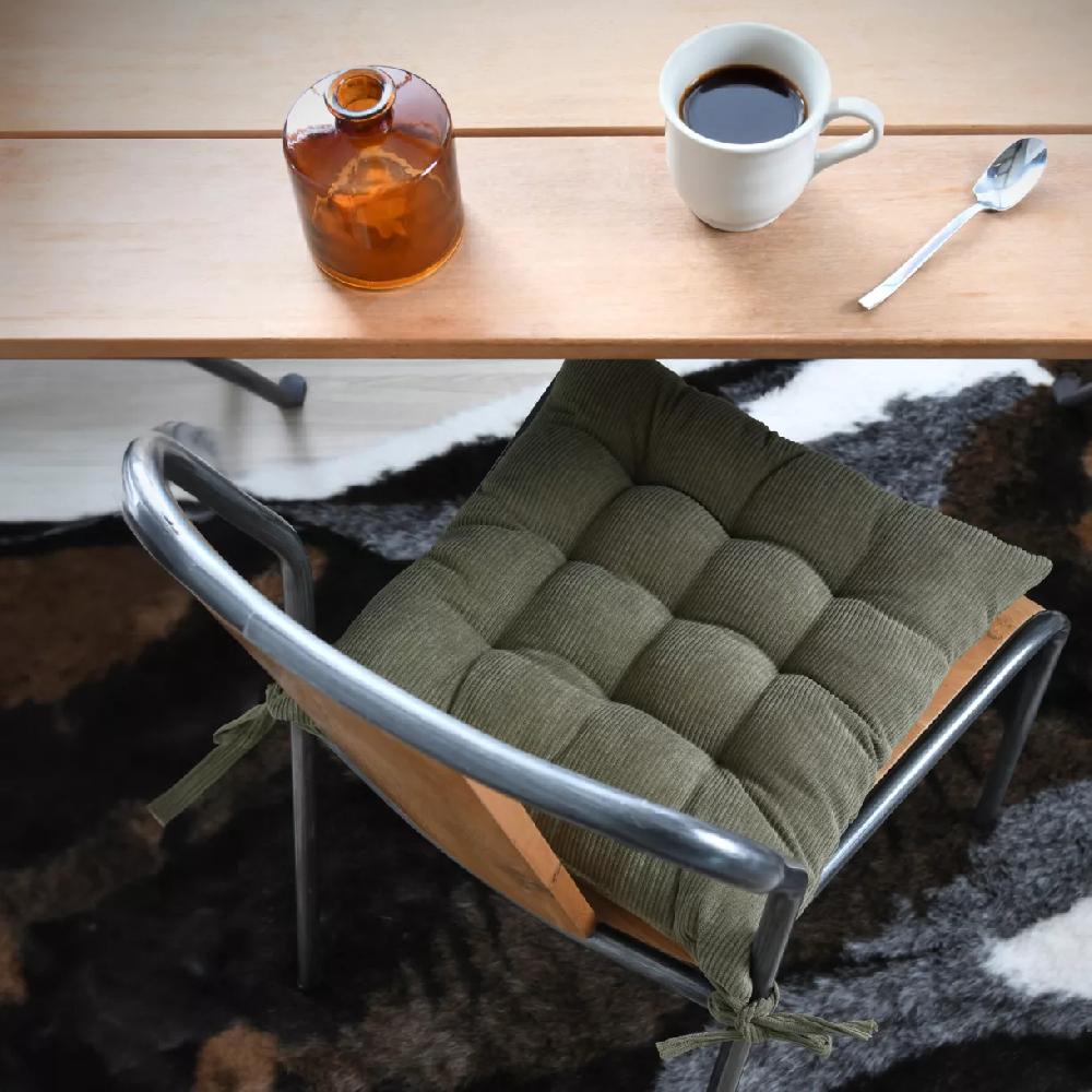 eminza Coussin de chaise carré velours (38 x 38 cm) Dandy Vert kaki