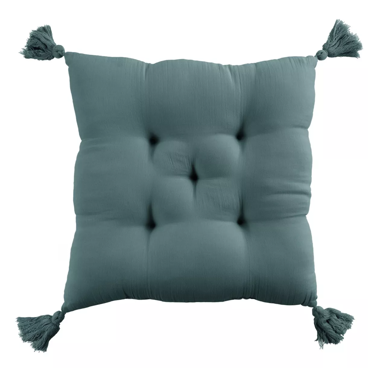 eminza Coussin de chaise gaze de coton (40 x 40 cm) Gaïa Bleu canard