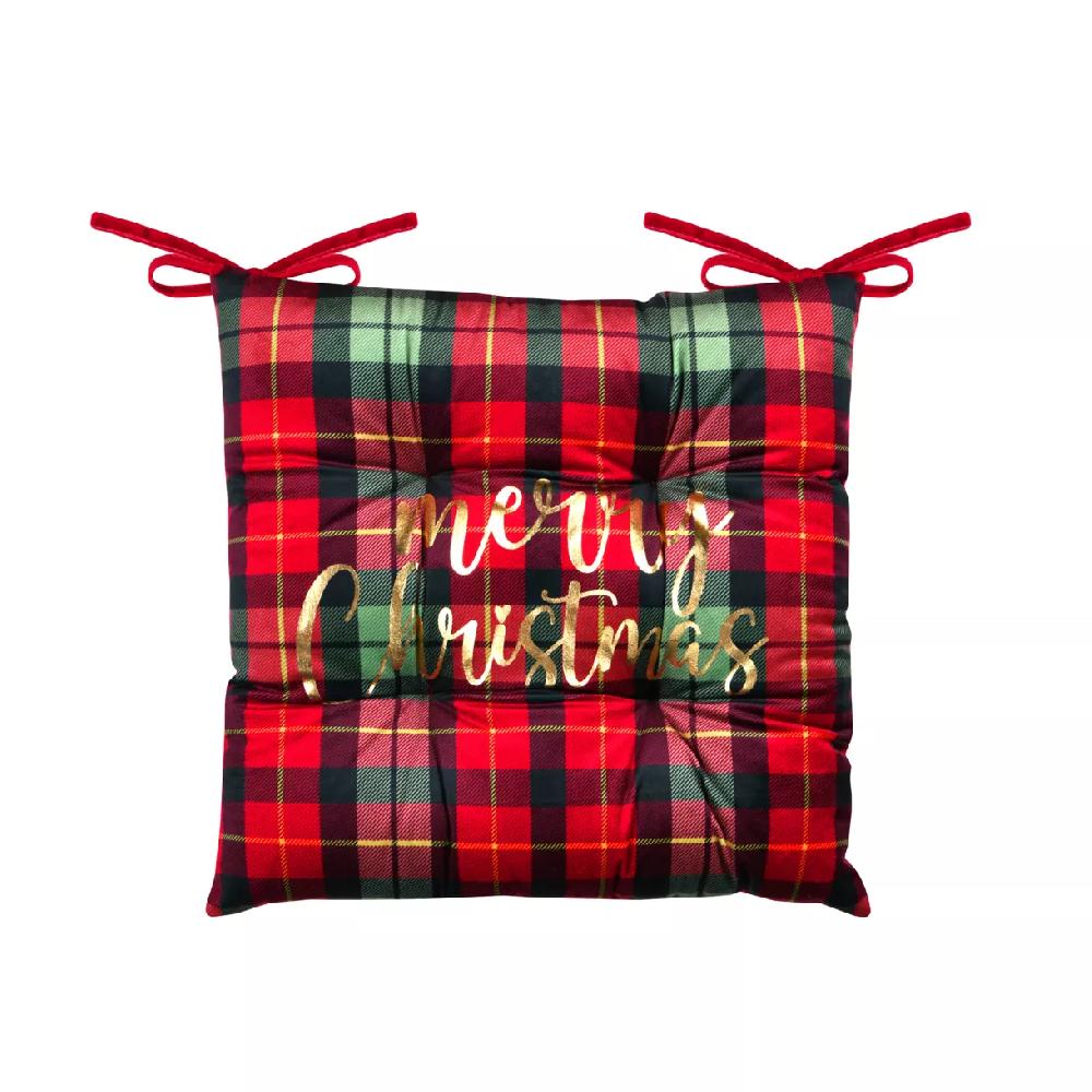 eminza Coussin de chaise Noël carré velours (38 x 38 cm) Harold Bordeaux