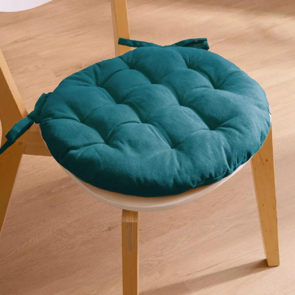 eminza Coussin de chaise rond coton (40 cm) Pixel Bleu canard