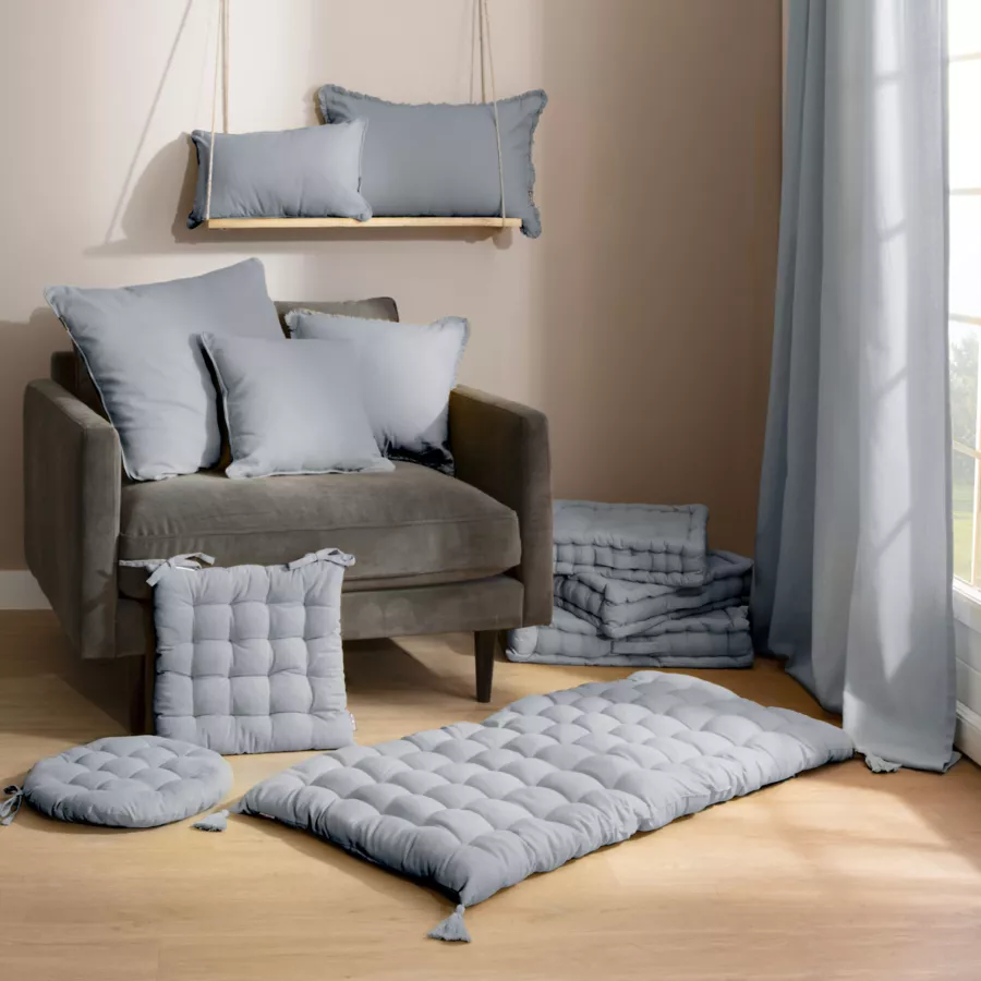 Eminza Coussin De Chaise Rond Coton (40 Cm) Pixel Gris