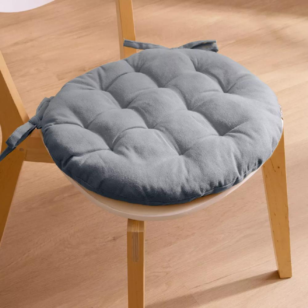 eminza Coussin de chaise rond coton (40 cm) Pixel Gris