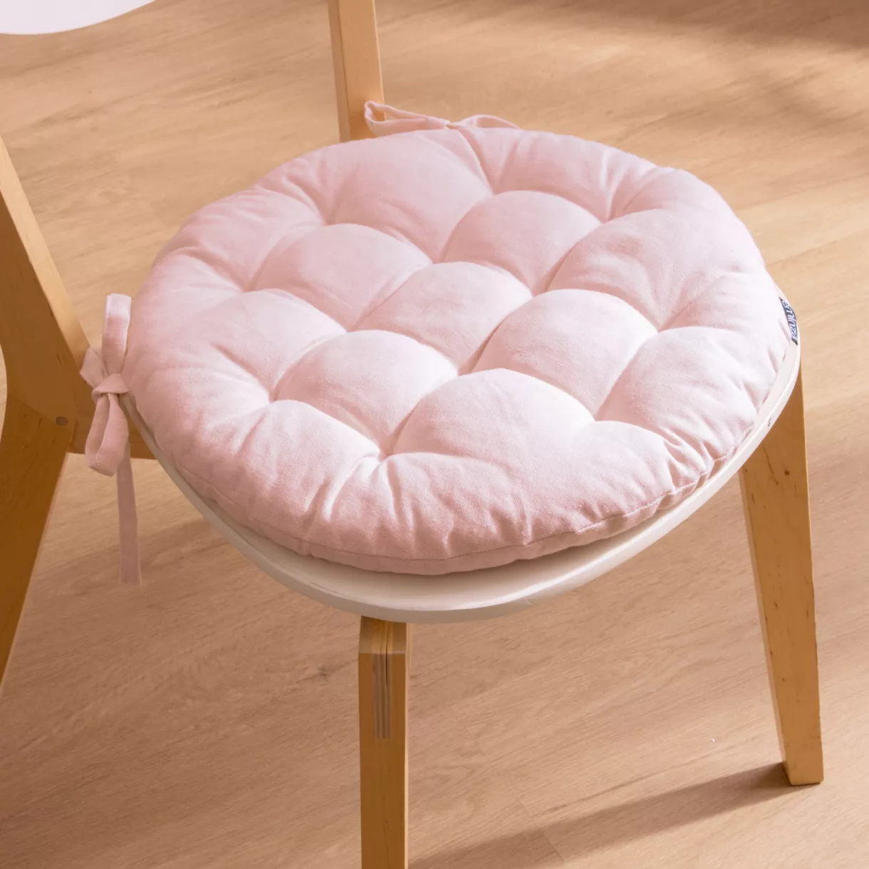 eminza Coussin de chaise rond coton (40 cm) Pixel Rose poudré