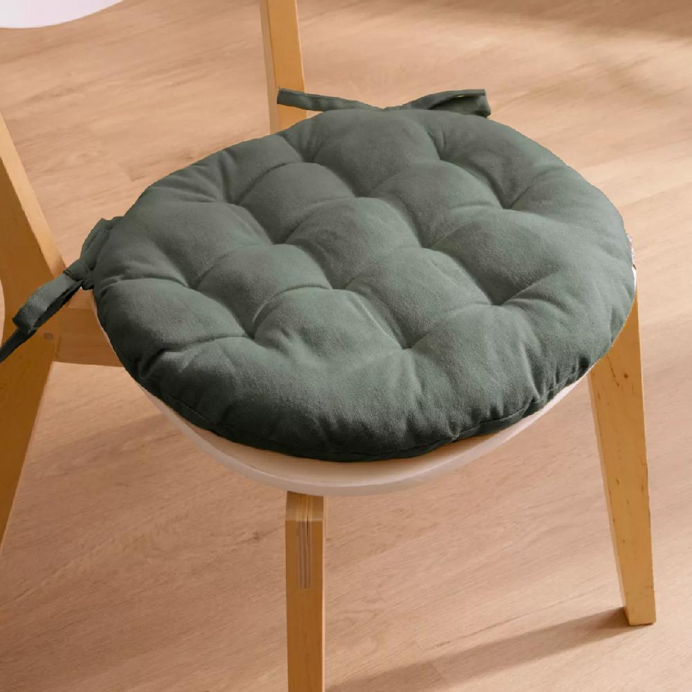 eminza Coussin de chaise rond coton (40 cm) Pixel Vert kaki