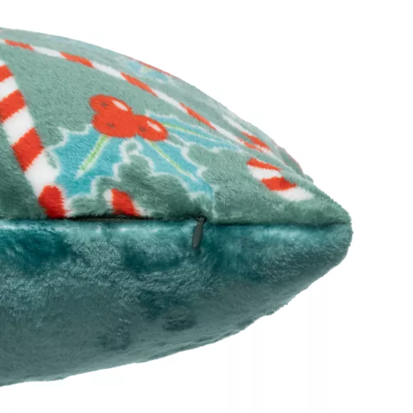Eminza Coussin De Noël Carré (40 Cm) Houx Et Sucre D'orge