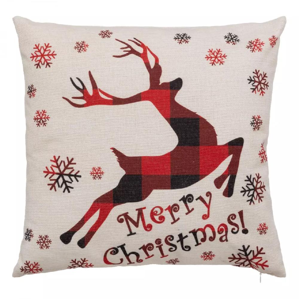 eminza Coussin de Noël carré (40 cm) Merry Christmas Beige
