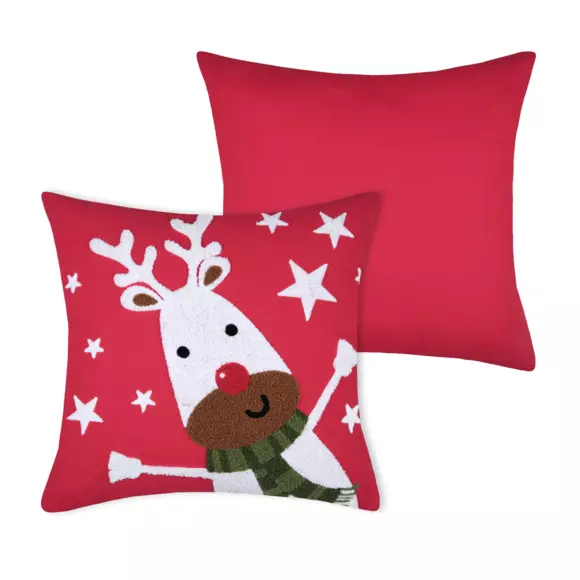 Eminza Coussin De Noël Carré (45 Cm) Falala Renne Rouge