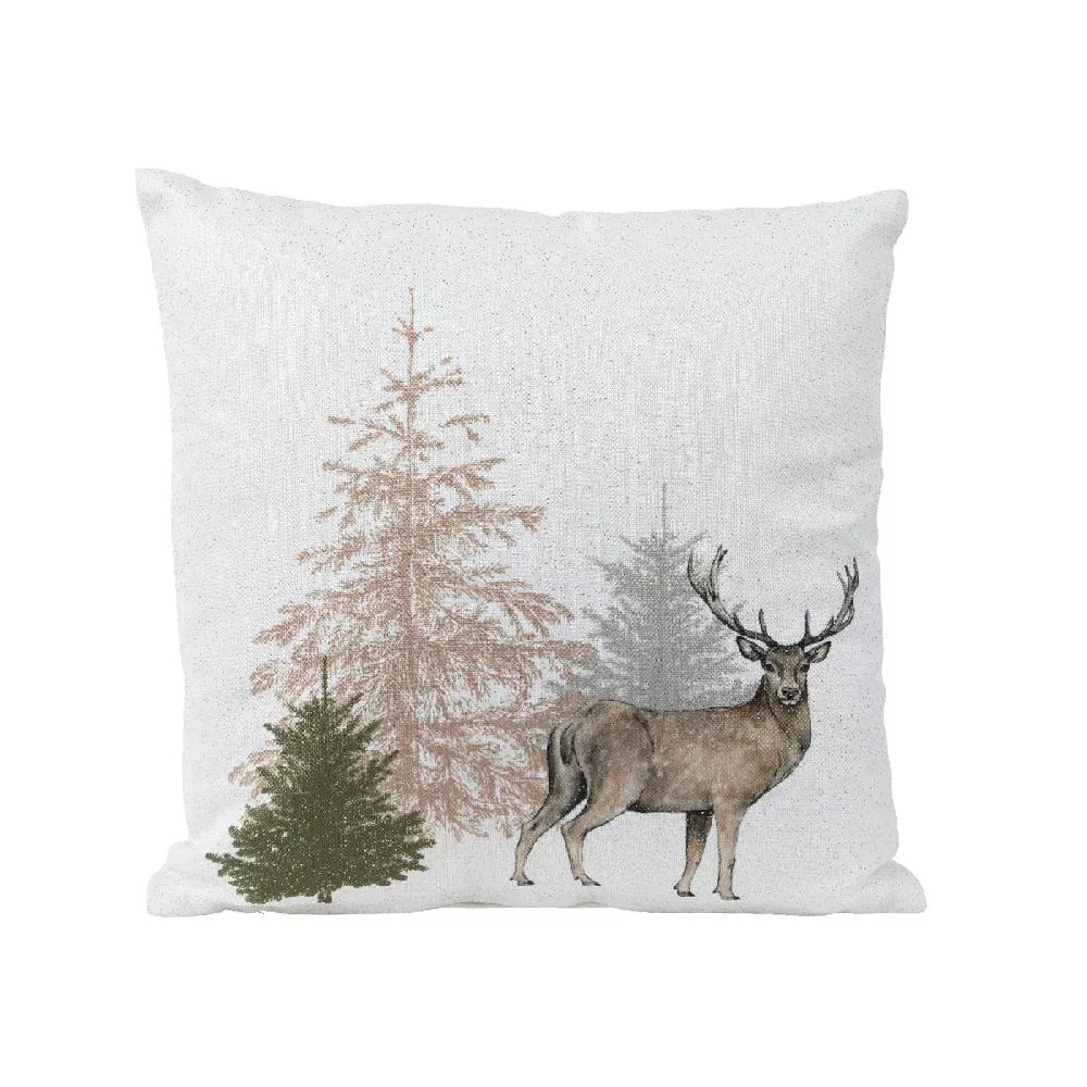 eminza Coussin de Noël carré (45 x 45 cm) Renne et Nature sauvage