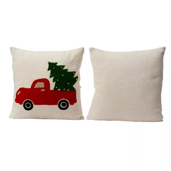 Eminza Coussin De Noël Carré Coton (45 X 45 Cm) Joyeuse Camionnette