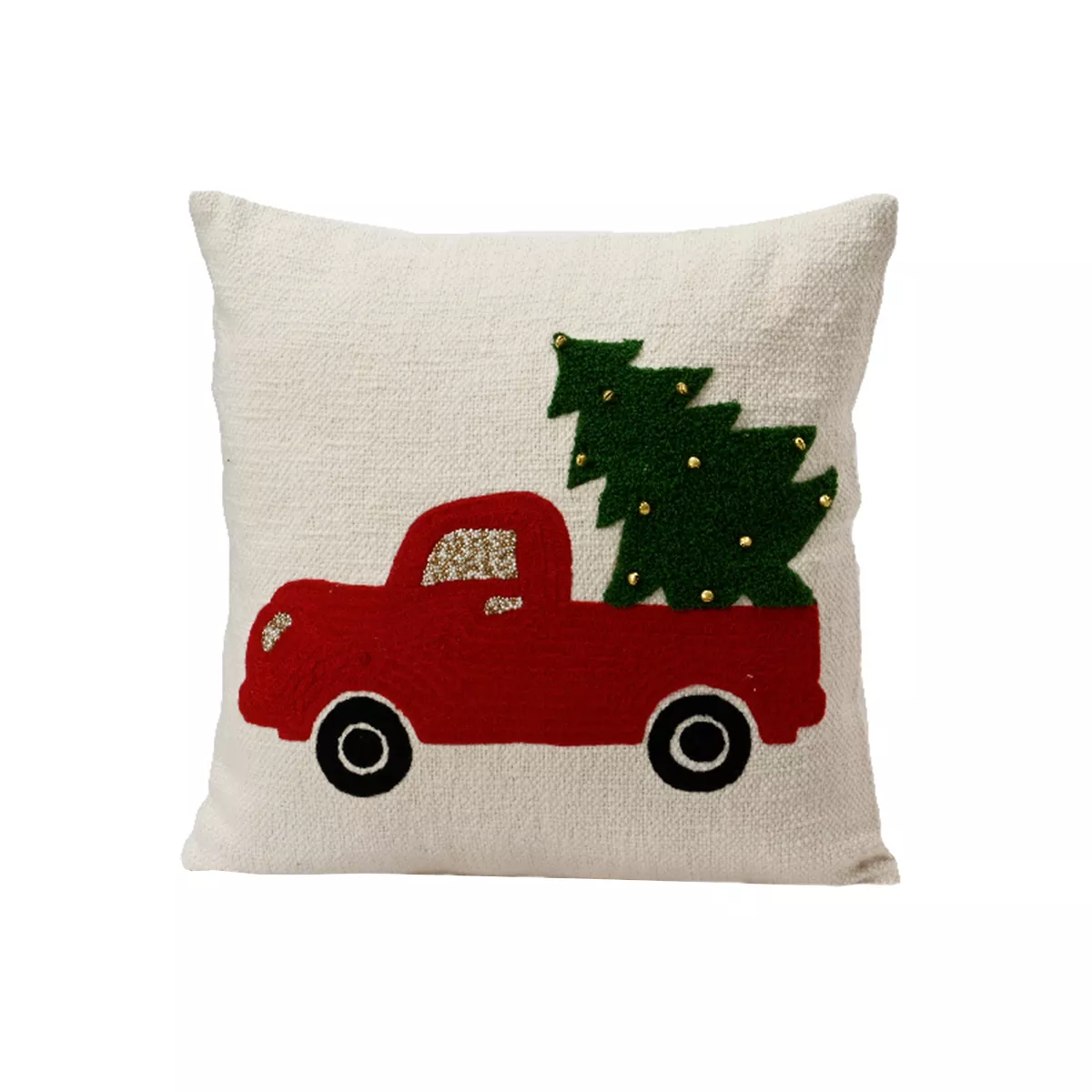eminza Coussin de Noël carré coton (45 x 45 cm) Joyeuse Camionnette