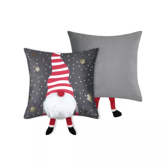 Eminza Coussin De Noël Carré Velours (40 X 40 Cm) Edgard Lutin Gris