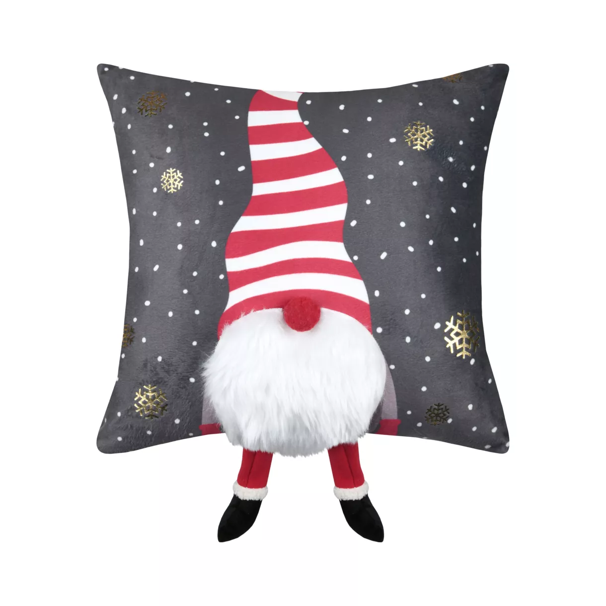 eminza Coussin de Noël carré velours (40 x 40 cm) Edgard lutin Gris