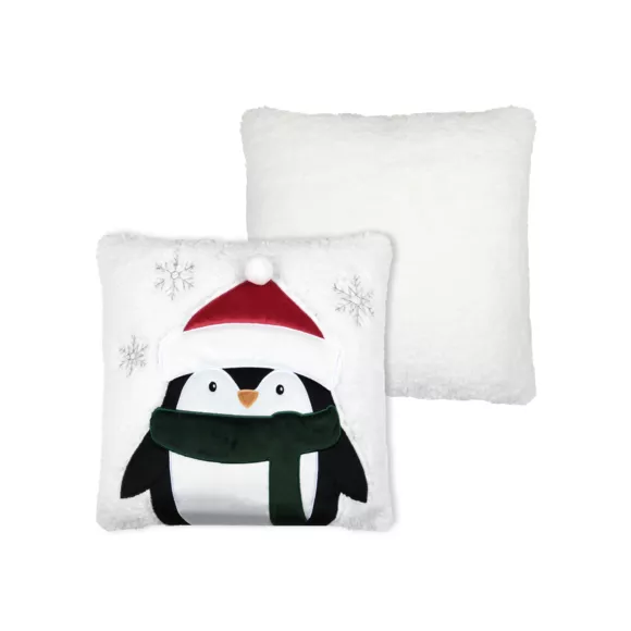 Eminza Coussin De Noël Carré Velours (45 X 45 Cm) Edgard Pingouin Blanc