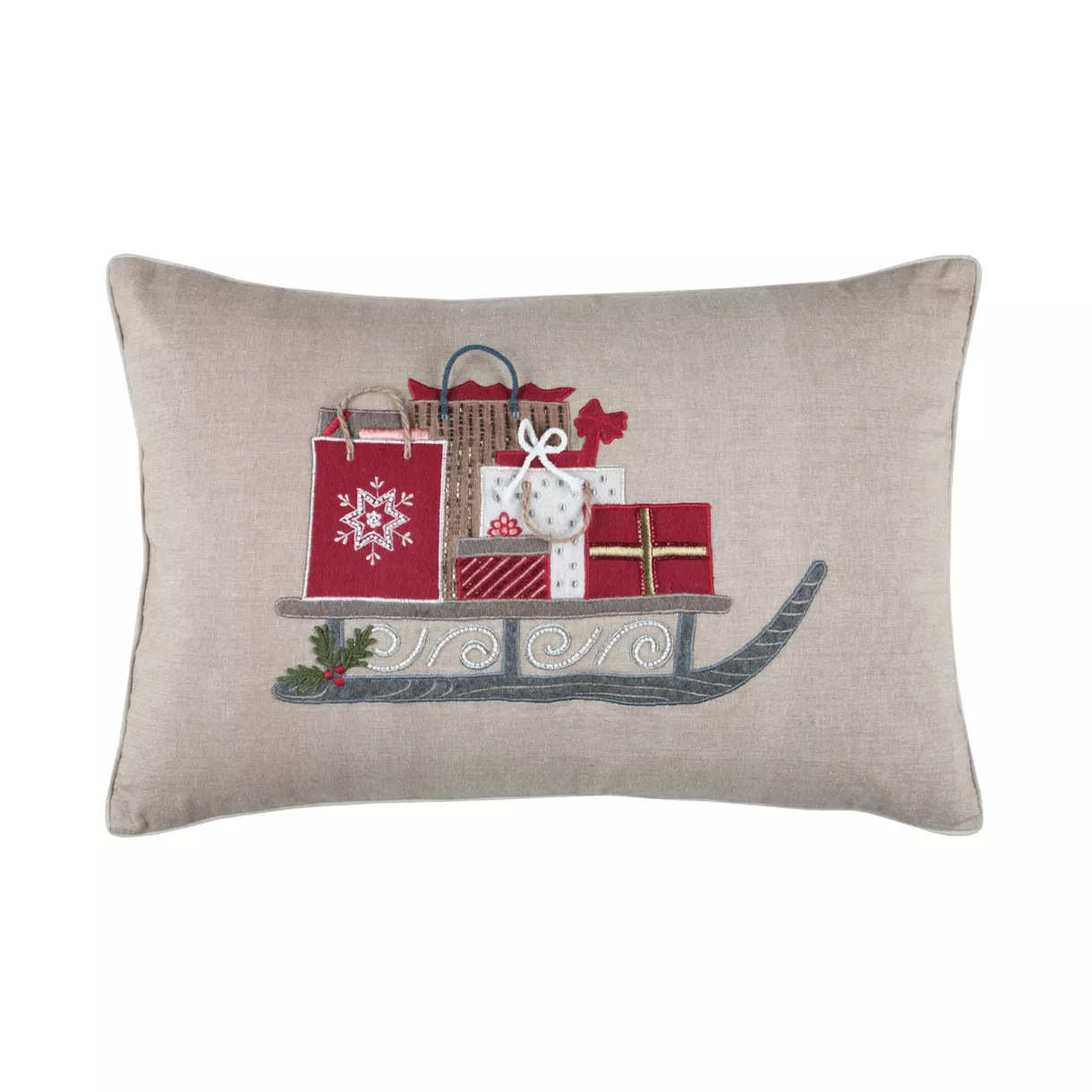 eminza Coussin de Noël rectangulaire coton (40 x 60 cm) Réveillon cadeaux Taupe
