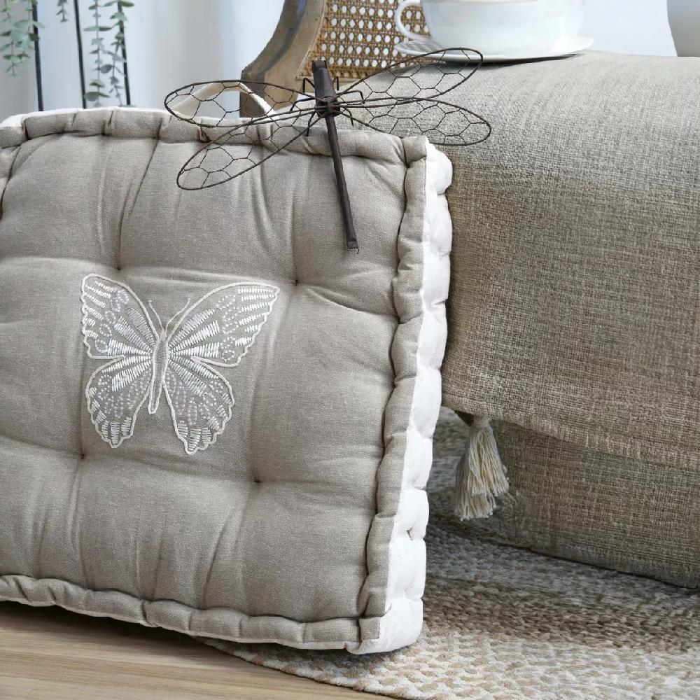 eminza Coussin de sol carré coton (45 x 45 x 10 cm) Butine Beige