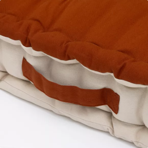 Eminza Coussin De Sol Carré Coton (50 X 50 Cm) Pixel Bicolore Terracotta / Beige