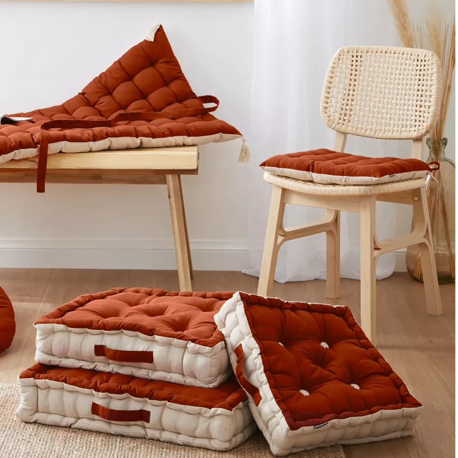 Eminza Coussin De Sol Carré Coton (50 X 50 Cm) Pixel Bicolore Terracotta / Beige