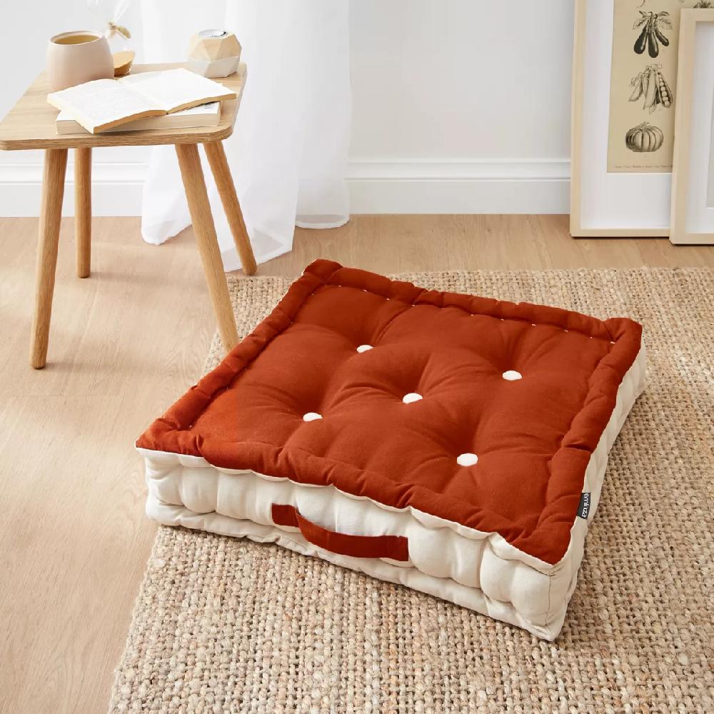 eminza Coussin de sol carré coton (50 x 50 cm) Pixel Bicolore Terracotta / beige